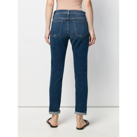 FRAME Women's Le Garcon Slim Boyfriend Jeans Size 25 Dark Blue Distressed NWOT - Picture 3 of 11